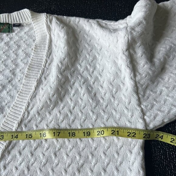 Men’s VTG White Cable Knit Cardigan sz M Cotton US Made Fisherman Preppy Y2K 90s - Picture 8 of 9